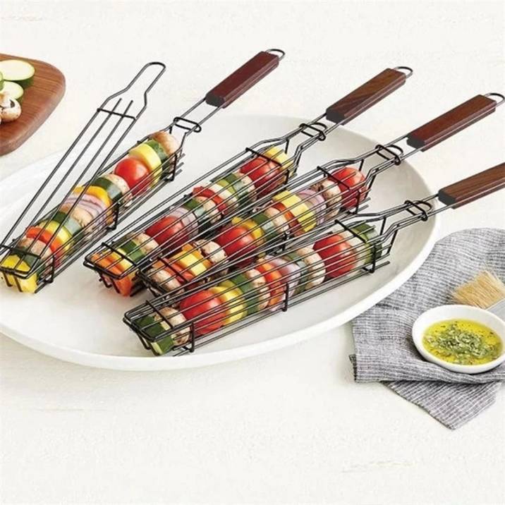 Portable Bbq Grilling Basket Stainless Steel Nonstick Barbecue Grill Basket Tools Grill Mesh For Meat Hamburger Bbq Tools